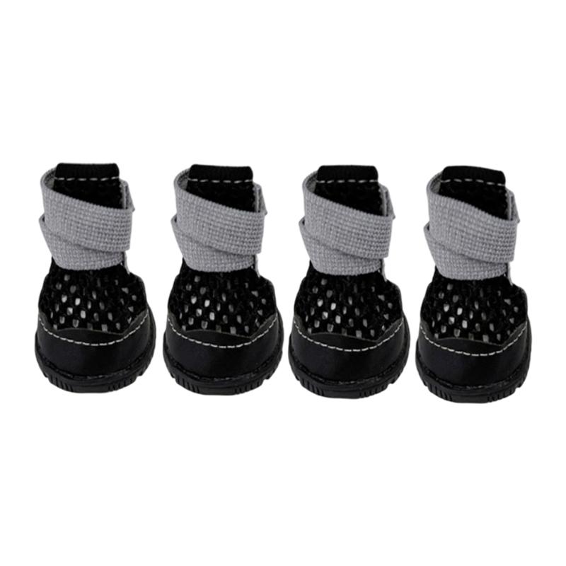 Puppy Paw Covers for Walking with Breathable Textile Upper, Textured Base, Toe Guard, Ankle Bands, Four Piece Pairing