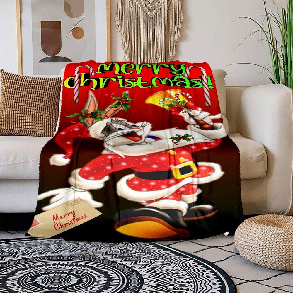 

Christmas Bugs Bunny Santa Claus Greeting CardBlanket Flannel Throw Blanket for Sofa, Bed, Travel, Camping, Office 100x150cm
