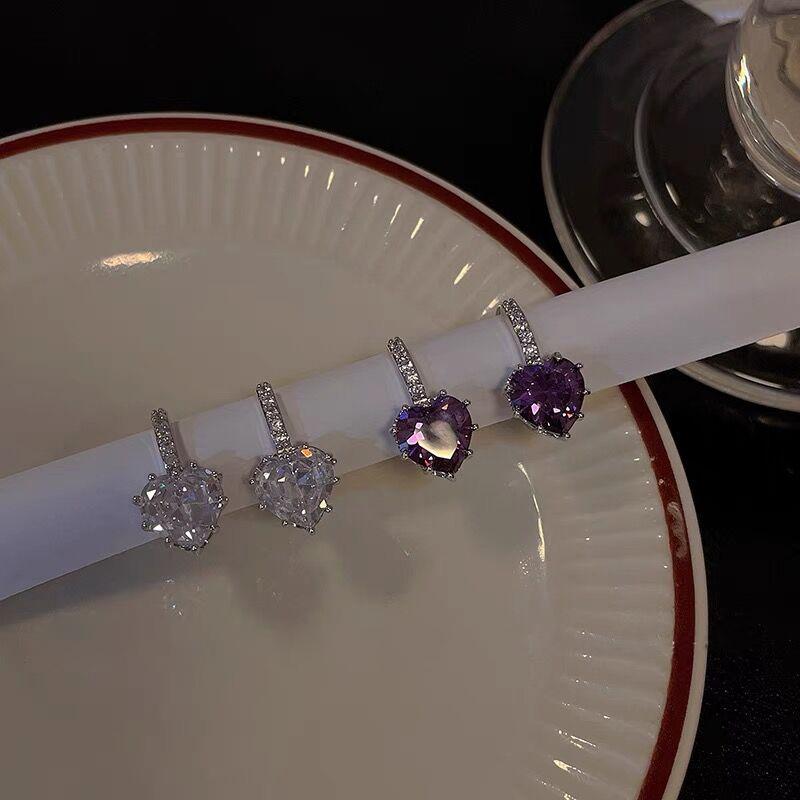 Splendidi orecchini a cerchio a forma di cuore in argento sterling 925 semplici per donna, gioielli da sposa, orecchini con zirconi cubici, accessorio femminile