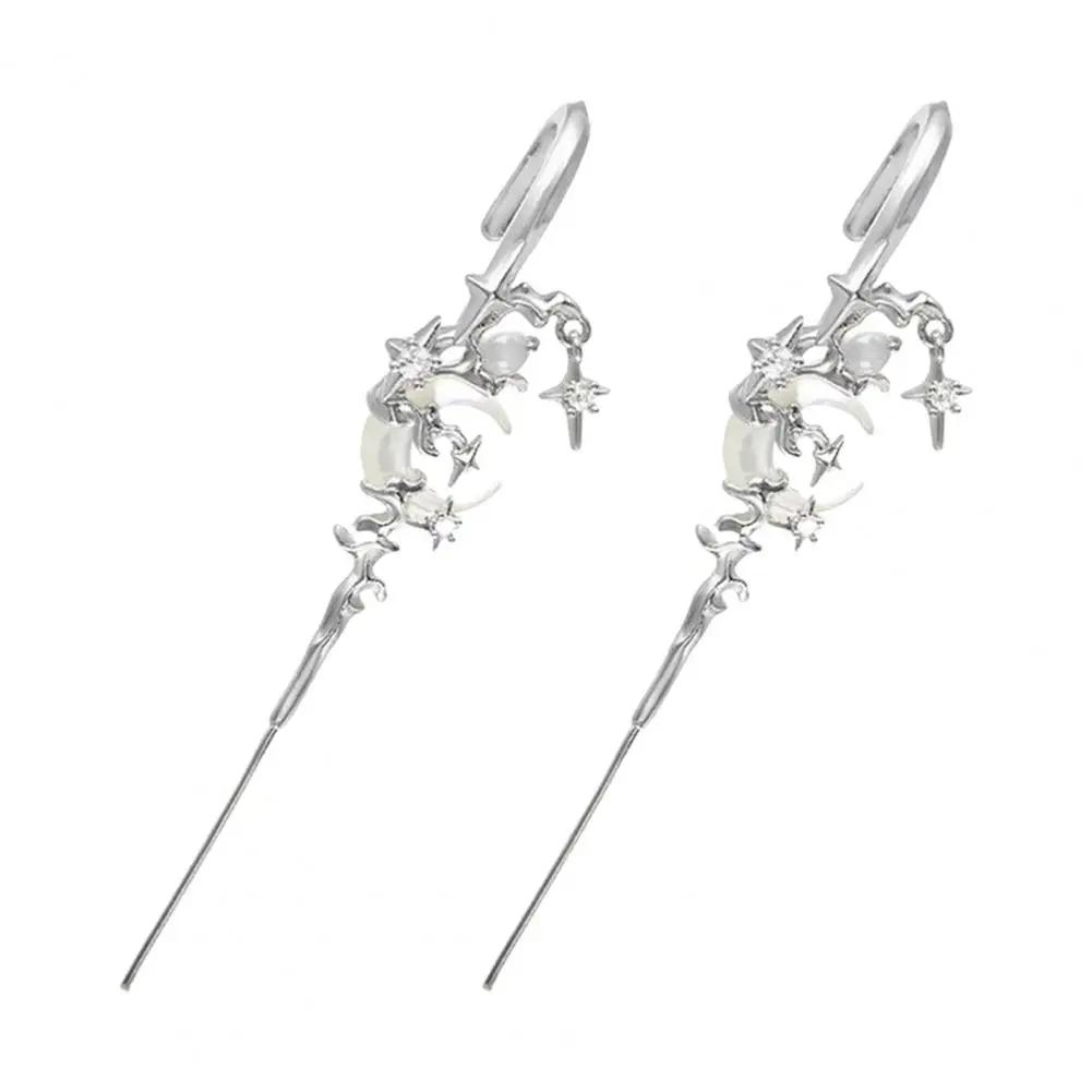 1 Pair Ear Needles Myth of The Moon Punk Rock Dark Style Individual Piercing Earrings Star Moon Ear Cuffs Club Party Jewelry