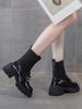 Schwarze Loafer mit Blockabsatz Sockenstiefel Damen Britischer Stil Chelsea Boots Winterschuhe Übergröße Bequemes Schuhwerk mit dicker Sohle