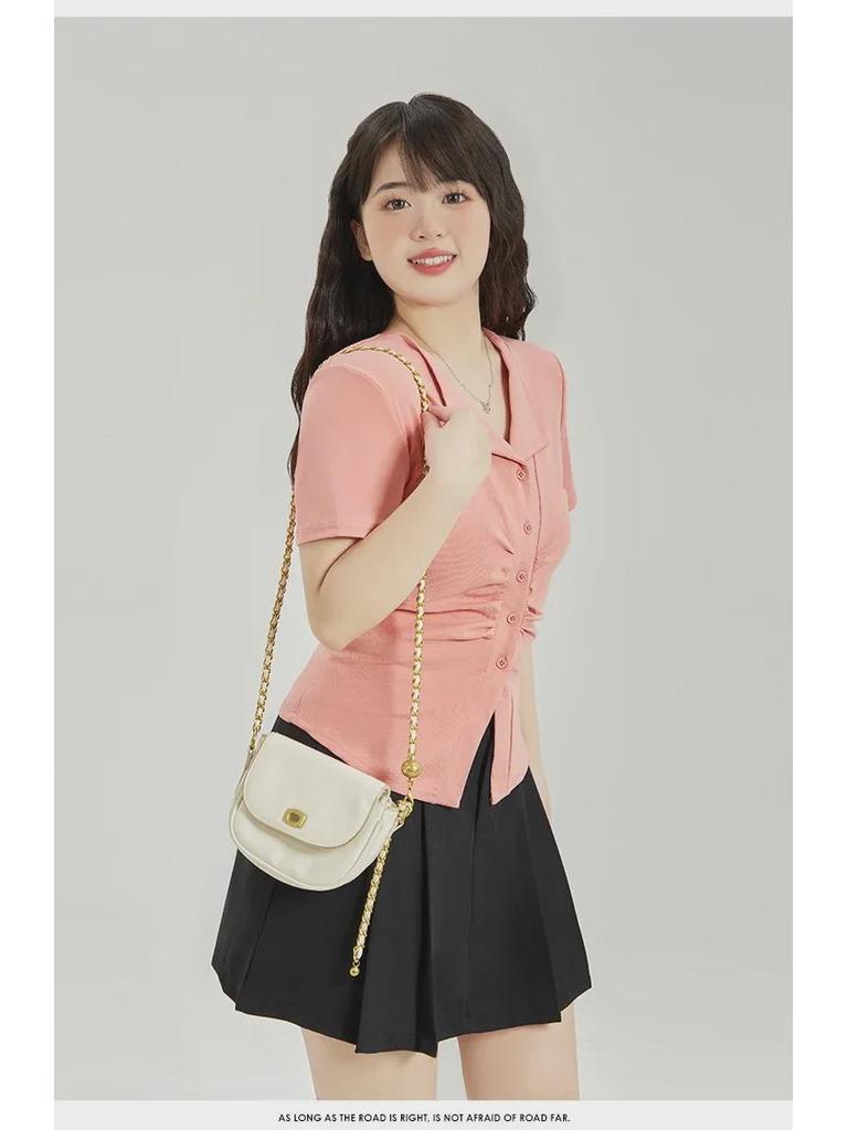 Chic V-Neck Slim Fit Short-Sleeve T-Shirt: Trendy Hot Girl Style