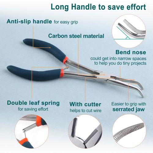 SPEEDWOX Mini Needle-Nose Pliers, Long Bent-Nose Pliers, Needle Remover Pliers, Tweezers, Bent-Nose Pliers, Long Type Wire Craft Pliers with Cutting B