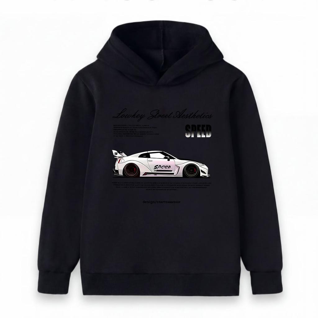 Kids Boys Girls Pullover Hoodie, Cool Race Car Speed Street Aesthetics Print Casual Soft Hooded Sweatshirt for Daily Wear Street Style Children Top
