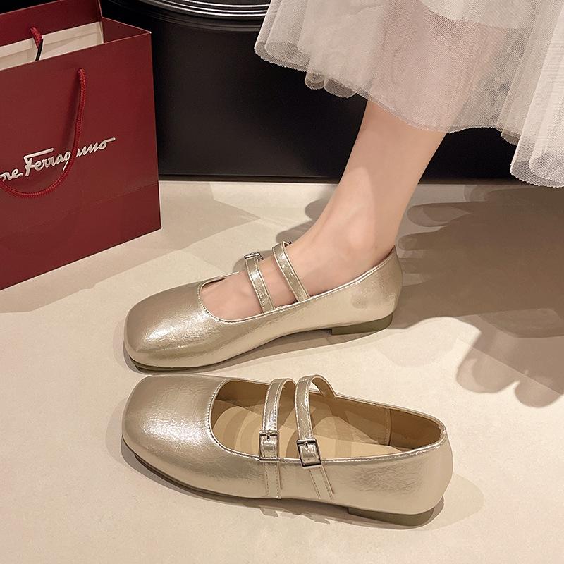 French Silver Mary Jane Single Shoes Women's 2025 Summer and Autumn New Models with Skirts Are Beautiful and Not Tired, Flat Ballet Single Shoes