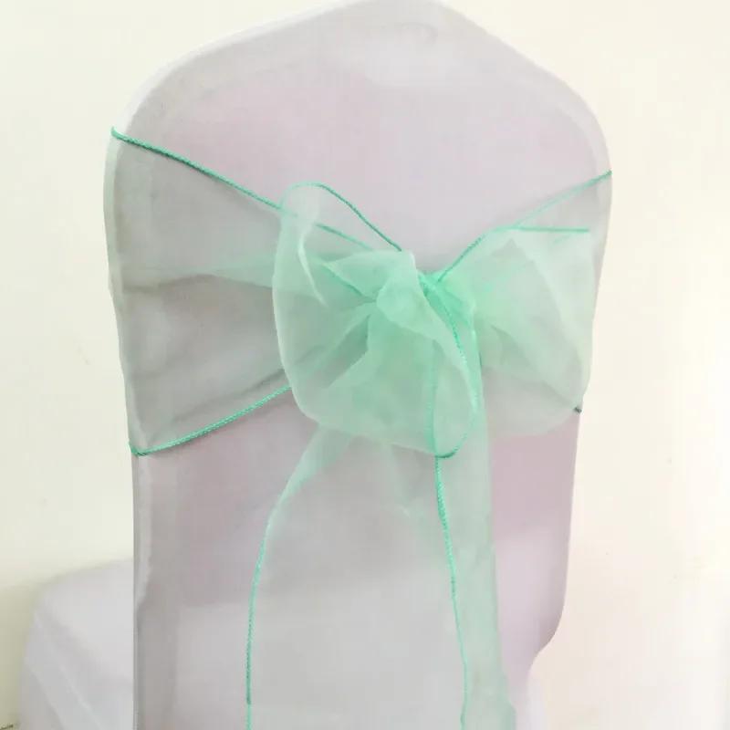 50pcs/100pcs Wedding Chair Sash Ties Crystal Organza Chair Bow Sash Knots For Party Event Banquet Decoration