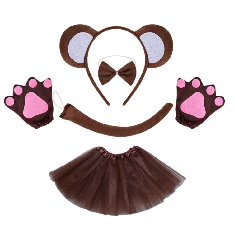 Halloween Monkey Costume Accessories Include Monkey Ear Headband Monkey Tail Bowtie Glove Skirt for Kid Boy Girl Cosplay