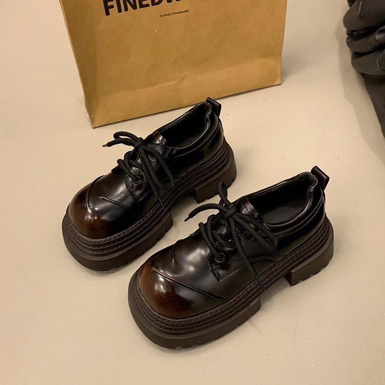 Thick-soled Heightening Muffin Big Head Small Leather Shoes Women's Spring New Niche Fashion Shoes Women
