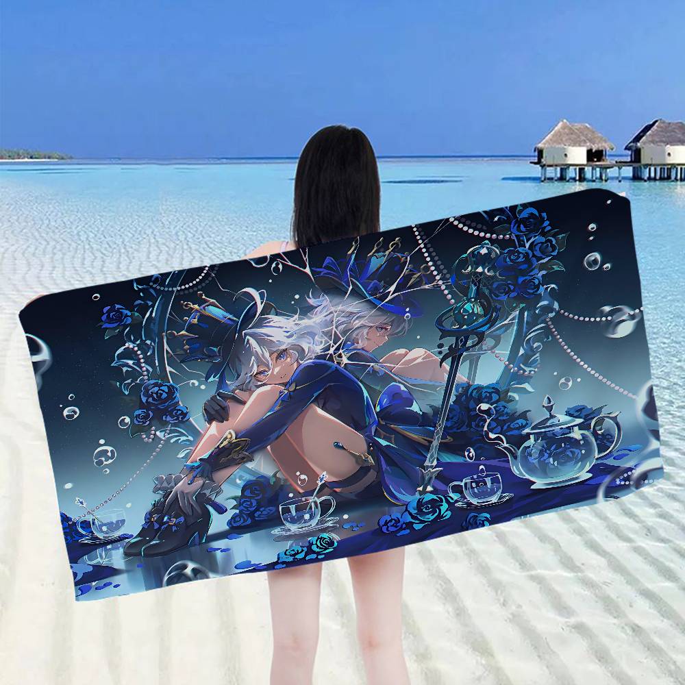 Game F-furina Anime Beach Swimming Towel Soft Absorbent Washcloth Children's Gifts For Kids Travel Camping Gym