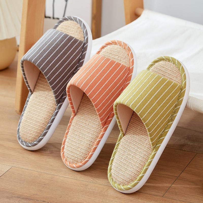 Spring Linen Slippers Home Four Seasons Home Cotton and Linen Indoor Non-slip Floor Breathable Linen Slippers Spring and Autumn