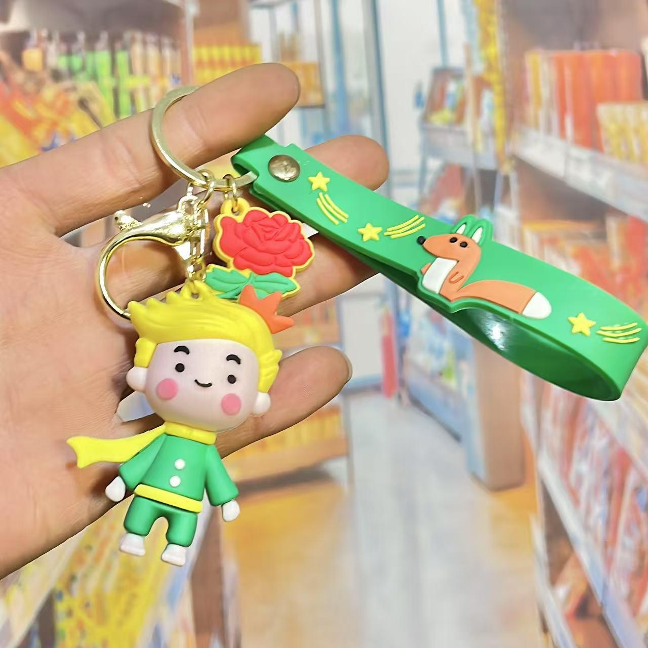 Little Prince Starfish & Fox Keychain: Red Rose Bookcase Pendant, Small Ornament Graduation Gift