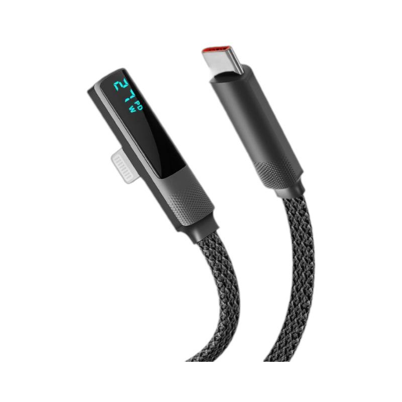 100W Fast Charging Elbow Cable for Apple & Android, Digital Display, Type-C