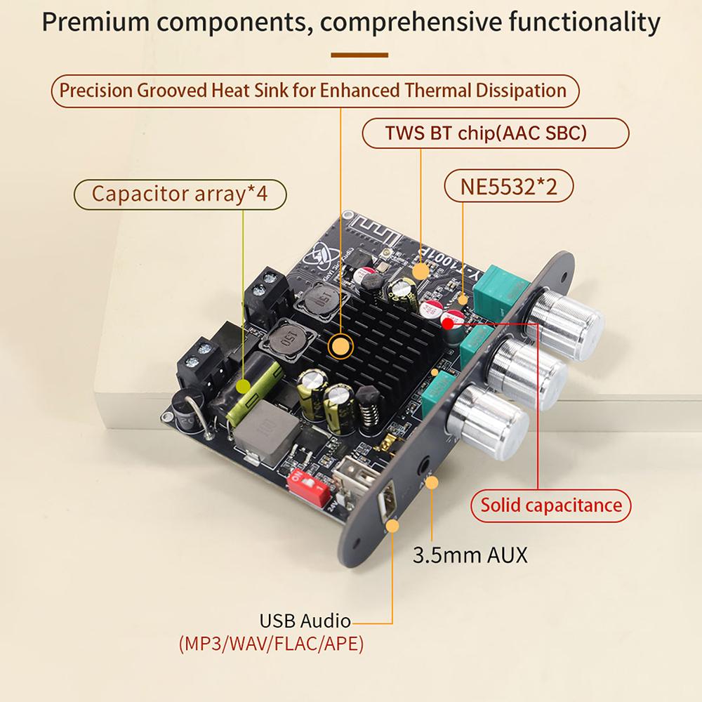 DC 12-24V T1001P Mono 100W BT Audio Amplifier With High And Low Frequency Adjustment Tws True Wireless TPA3116 Support For App