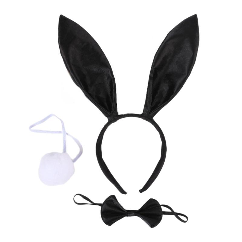 Plush Rabbit Ear Shape Headband Bowtie and Tail Set Carnival Costume Supplies