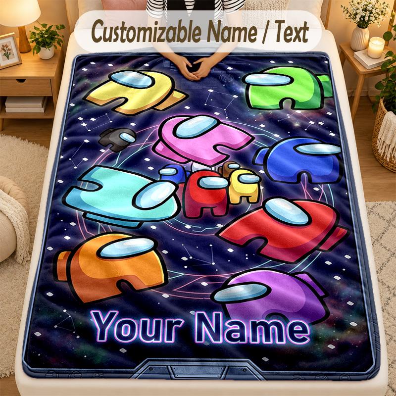 Flannel BlanketAmong Us Custom Name Text Personalized Soft Warm Throw Blanket Home Decor Gift