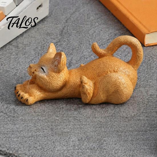 Miniature Kitten Gift for Friends Stretching Figurine, Resin Cat Statue, Cute Animal Ornament, Unique Lovers Compact Desktop Decoration Home