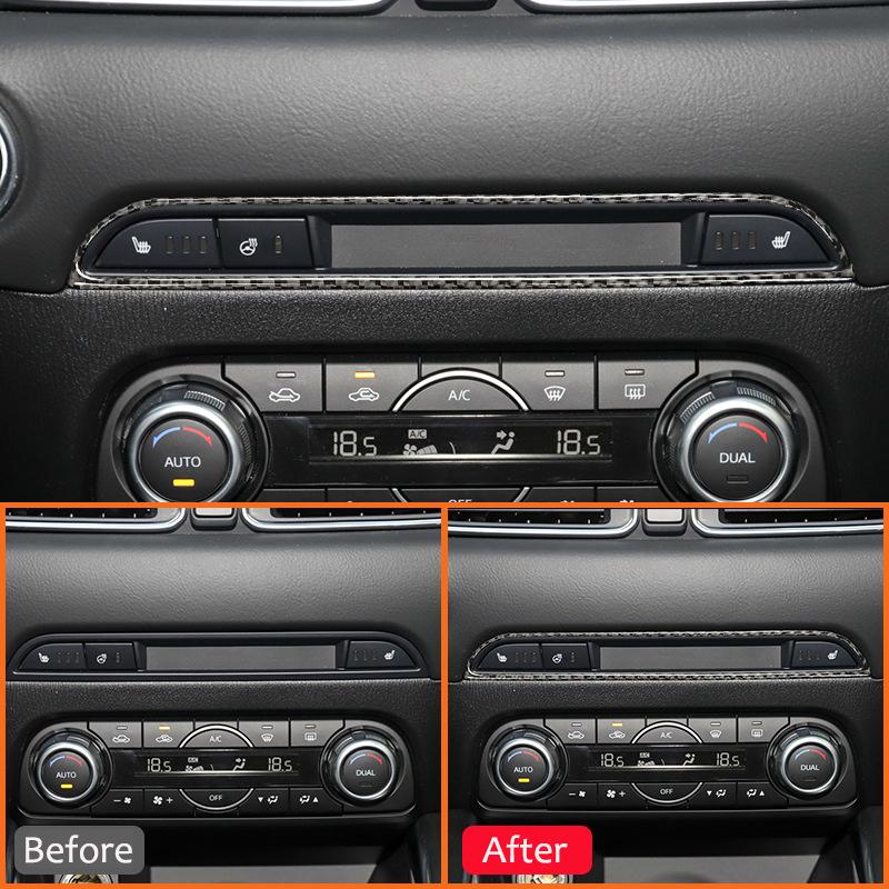 För Mazda CX-5 2017- Kolfiber Bil Mittkonsol Multimedia CD-knapp Panel Dekorationsram Dekal Interiördelar