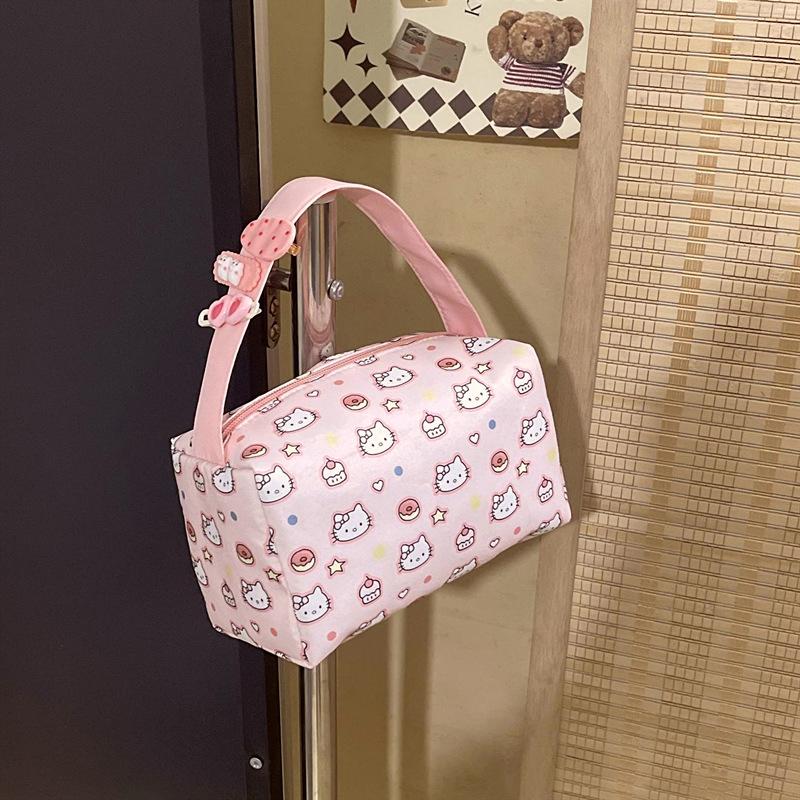 Cute Sanrio Hello Kitty Cosmetic Bag Girl Kt Handheld Makeup Bag Large Capacity Travel Portable Storage Bag Organizer Pouch Gift