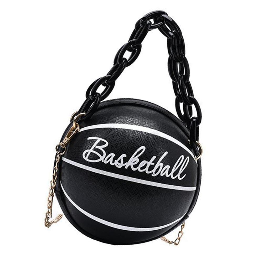 Small Basketball Shaped Handbags Leather Chain Round Tote Graphic travel School Leisure Vacation