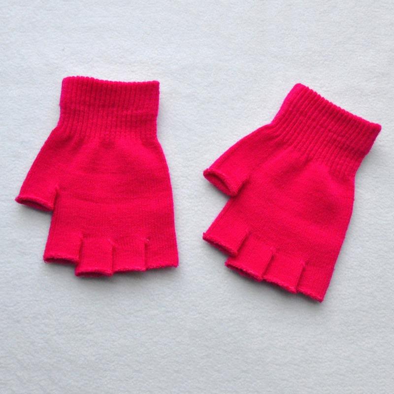 1Pair Black Short Half Finger Gloves Unisex Knitted Elastic Warm Wrist Glove Solid Color Winter Soft Guantes Cycling Accessories