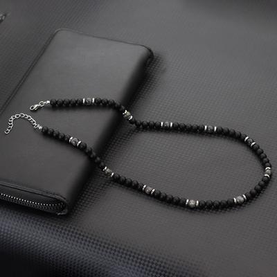 New Men Natural Stone Necklace 19 Inches Stainless Steel Buckle 6mm Onyx Tiger Eyes Lava Beads Short Collar Casual Accessories
