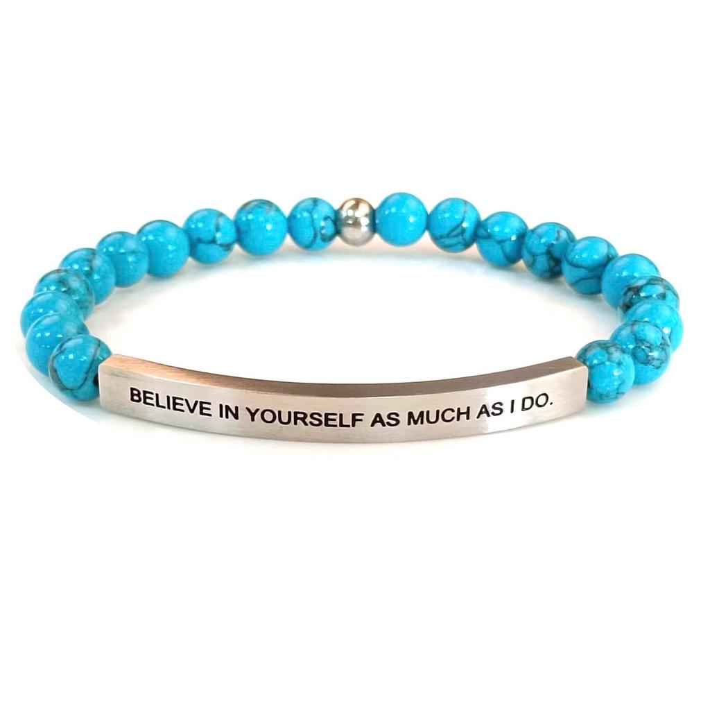 6Mm steel ball obsidian powder chalcedony stainless steel elbow lettering aquamarine bracelet