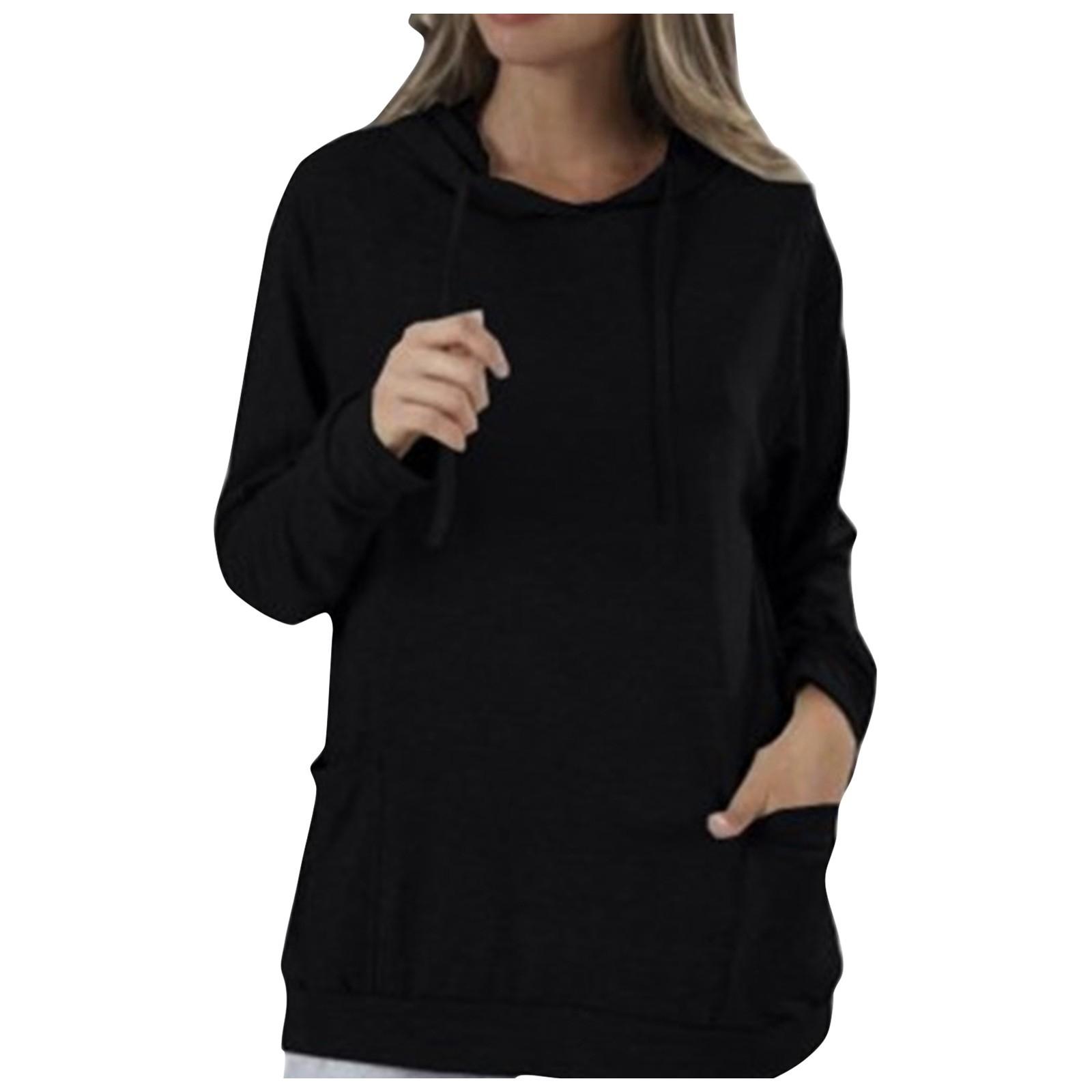 

Women s Hoodie Long Sleeve Round Neck Hooded Sweatshirt Casual With Pockets Sweatshirt M чорний