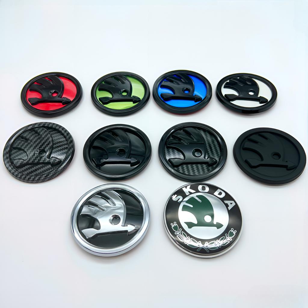 2025 Neues 80/90/100mm 3D-Logo Auto Fronthaube Kühlergrill Heckklappe Emblem Abzeichen Aufkleber Für Skoda Fabia Rapid Superb Octavia a7 Kodi
