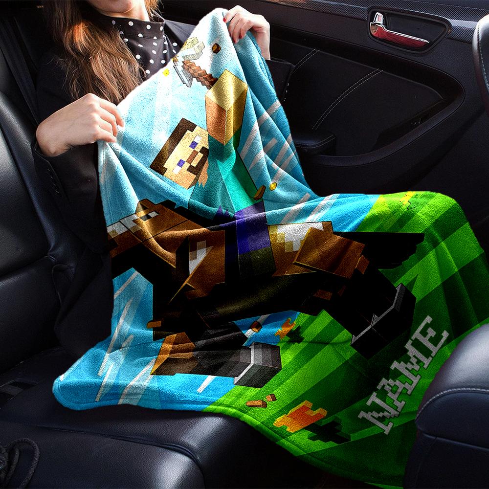 Custom Name Minecraft Theme Printed Blanket - Perfect for Couch, Bed, Travel & Outdoor Use | Machine Washable, Cozy & Durable.
