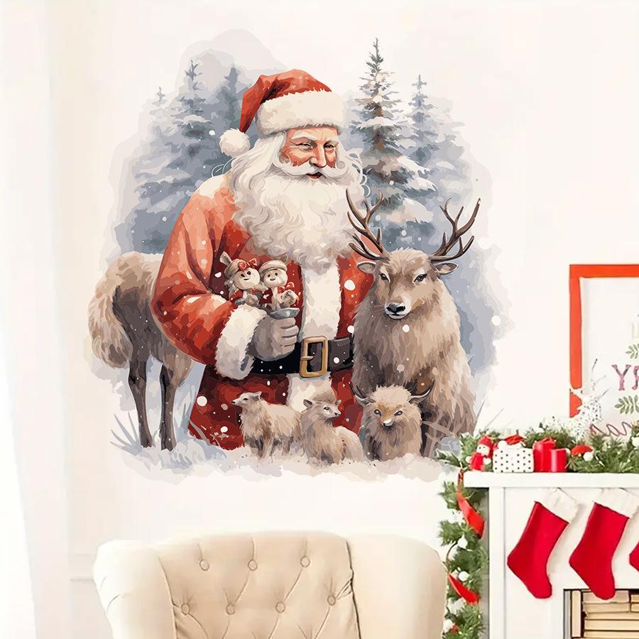 Christmas Cartoon Elk Snow Scene Santa Self-adhesive Wall Sticker Ins Wind Room Decoration Sticker