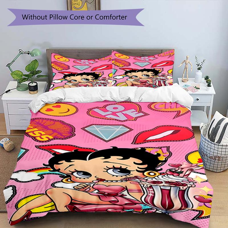 3pcs Duvet Cover Set (1*Duvet Cover + 2*Pillowcase, Without Core),Betty Boop Print Bedding Set, Bedroom Decor, All‑Season, Birthday Gift