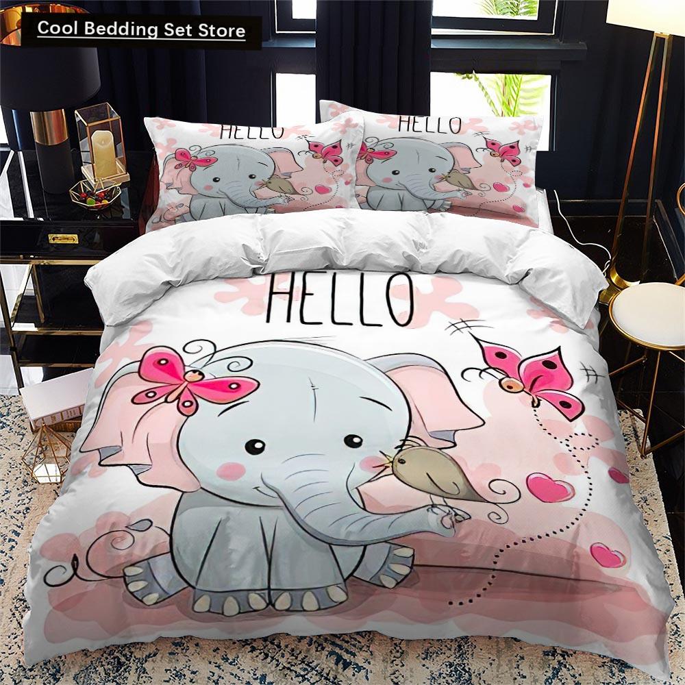 Animal Elephant Cartoon Kids Duvet Cover Queen King Twin Size Bedding Set Wildlife Comforter Cover 2/3pcs Polyester Quilt Cover