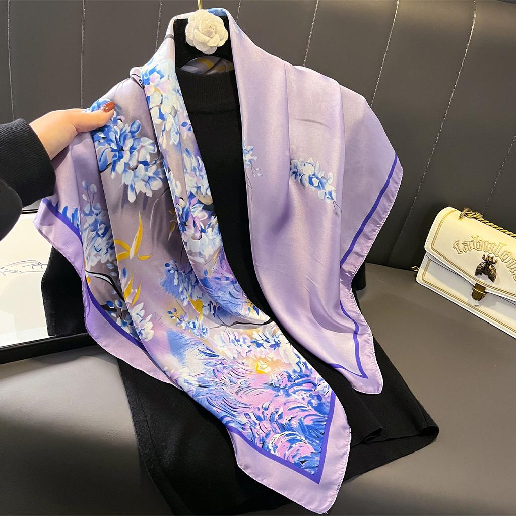 Luxury  Silk Scarf For Women Hijab Bandana Fashion 90*90Cm Square Scarves Handkerchief Design Shawl Wraps Echarpe Foulard