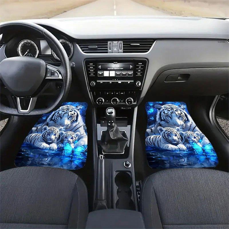 4pcs Dreamy White Tiger Pattern Car Floor Mat Set, Crystal Velvet Anti-slip Mat, 4pcs Universal, Decorate the Interior Space