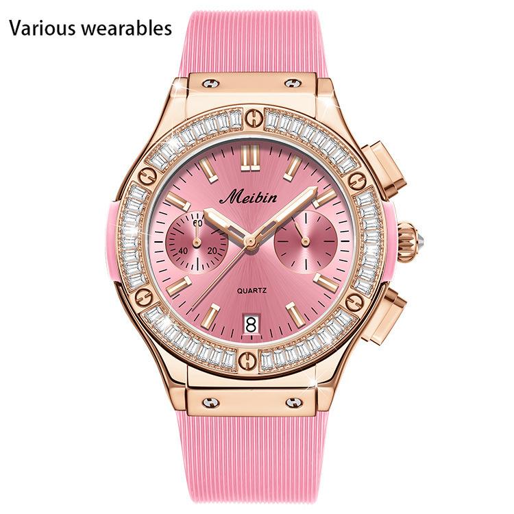 

Модные часы Персонализированные и модные женские часы с большим циферблатом и силиконовым ремешком, украшенные стразами