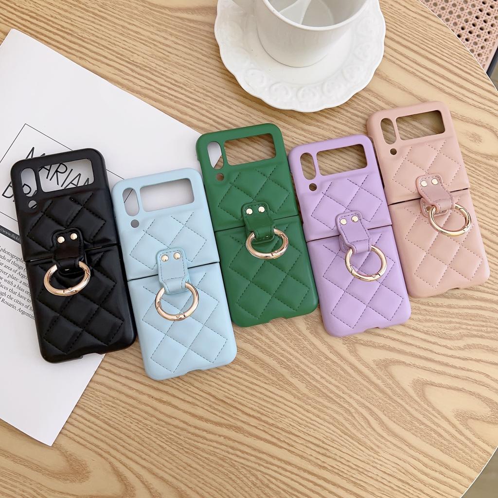 Suitable for Samsung Z Flip4 mobile phone case Z Flip3 folding mobile phone Xiaoxiangfeng diamond ring holder leather case