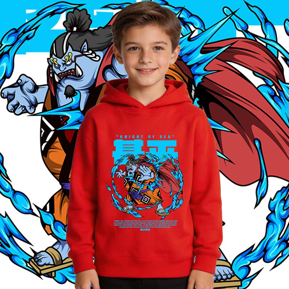 One Piece Jinbe Anime Print Boys Girls Kids Fleece Pullover Hoodie Autumn Winter Warm Casual Hooded Sweatshirt