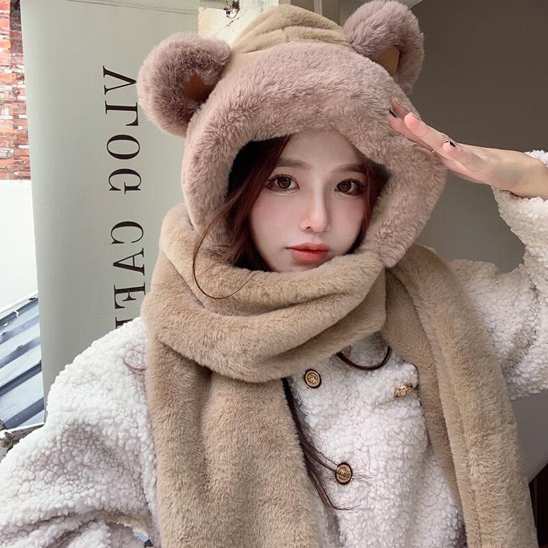 Warm Plush Hooded Scarf Hat
