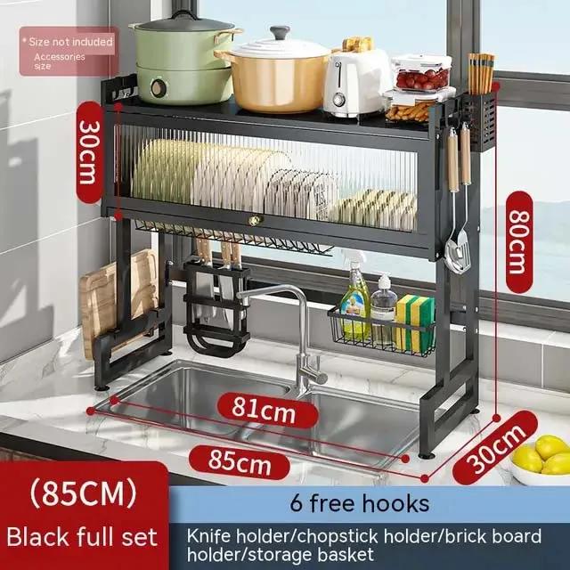 Kitchen Sink Cabinet Door Rack Countertop Sink Shelf with Door Dust-Proof Cutlery Cutting Board Drain Rack Bowl Plate Organizer