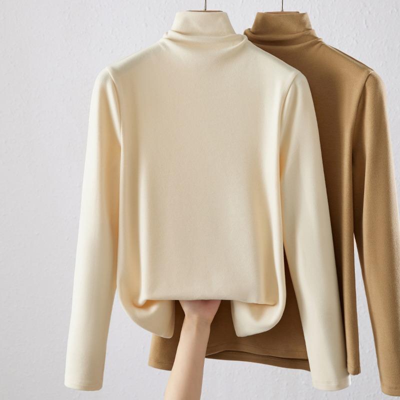 

Tencel double-sided German velvet bottoming shirt women s new autumn and winter velvet thickened pile collar top polished inside XXL абрикосовый