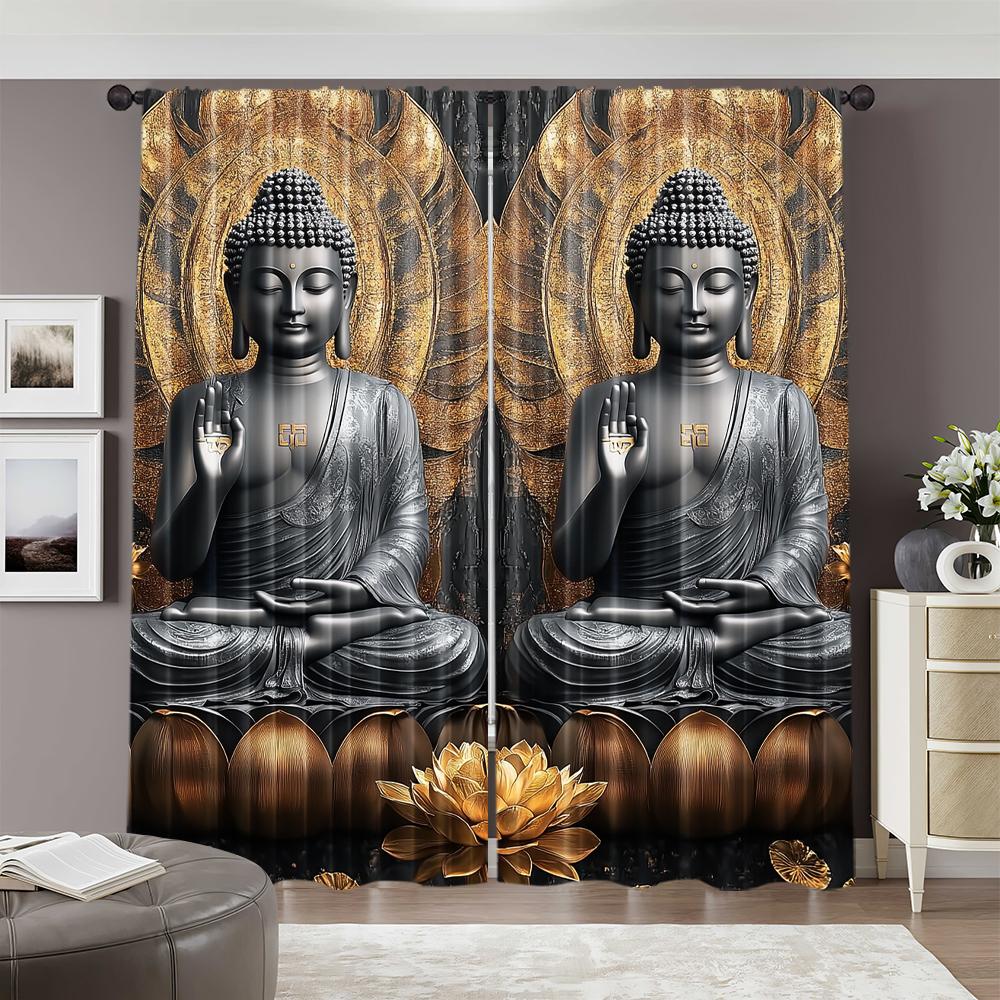 2pcs, 2D flat Window Treatment Curtains figure of the Buddha Blackout Polyester Birthday Party Use for Party Decor bedroom decor