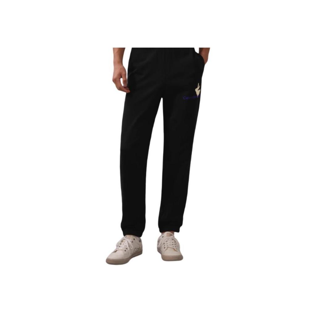 Calvin Klein Pattern Embroidered Straight Fit Casual Pants Unisex Pants Black J400225