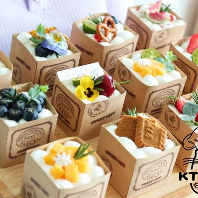 50pcs Cake Cups, Square Kraft Paper Trays, Muffin Cups, Bakery Packaging