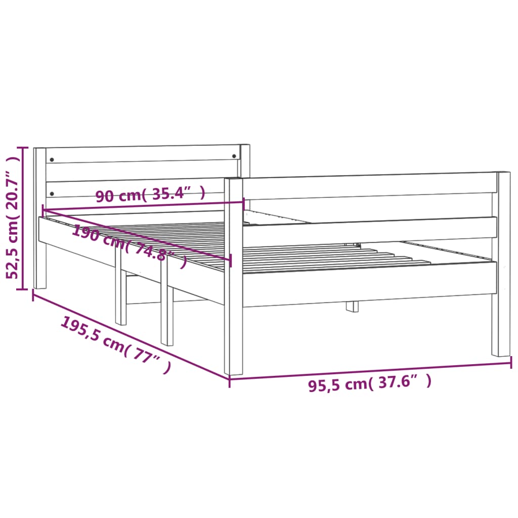 Solid Wood Bed Frame Without Mattress 90 X 190 Cm Pine