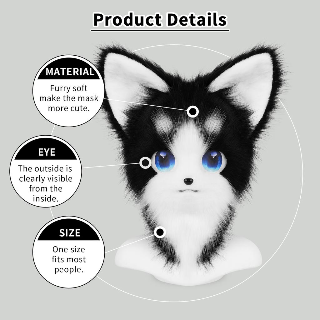 Tierisch Felliger Fursuit Kopfmaske Plüsch Katze Fuchs Maske Kostüm Requisiten für Halloween Cosplay Party