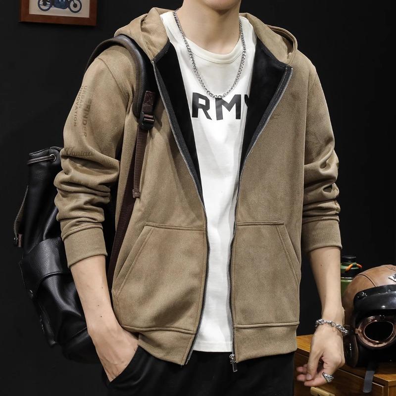 Men Zipper Hooded Open Cardigan Sweatshirt Loose Plus Size Casual Sports Outerwear