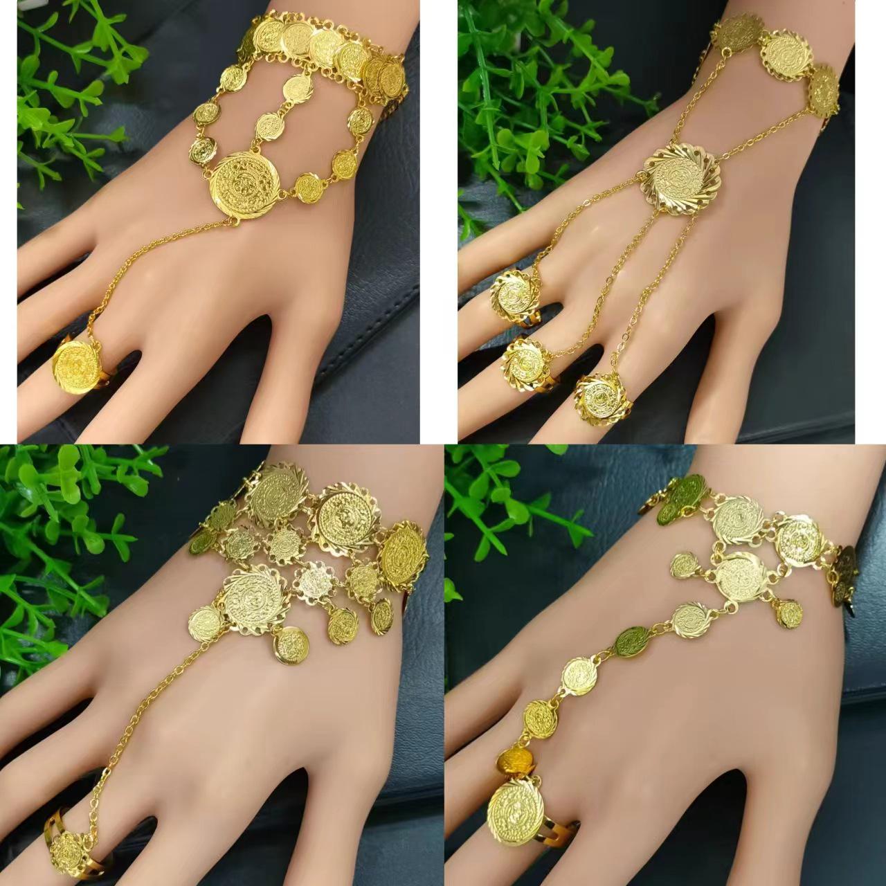 

Trendy European American Hand Chain Bracelet Ring Combo for Women 24K Gold Plating