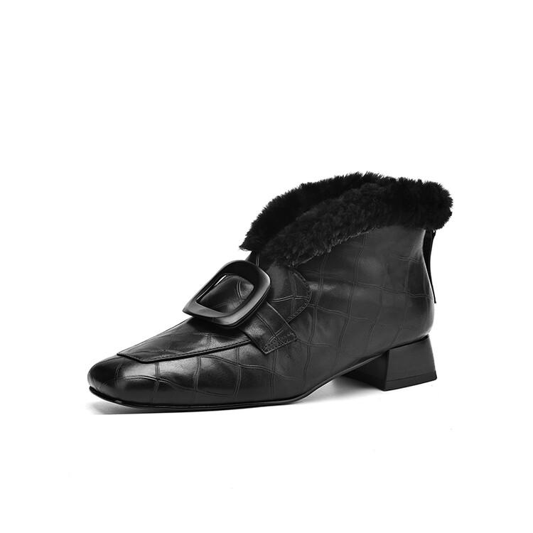 Fashion New Winter Genuine Leather Women Boots Shoes for Women Ankle Boot Square Toe Women Shoes Botines Mujer Low Heels Warm Wool Boot