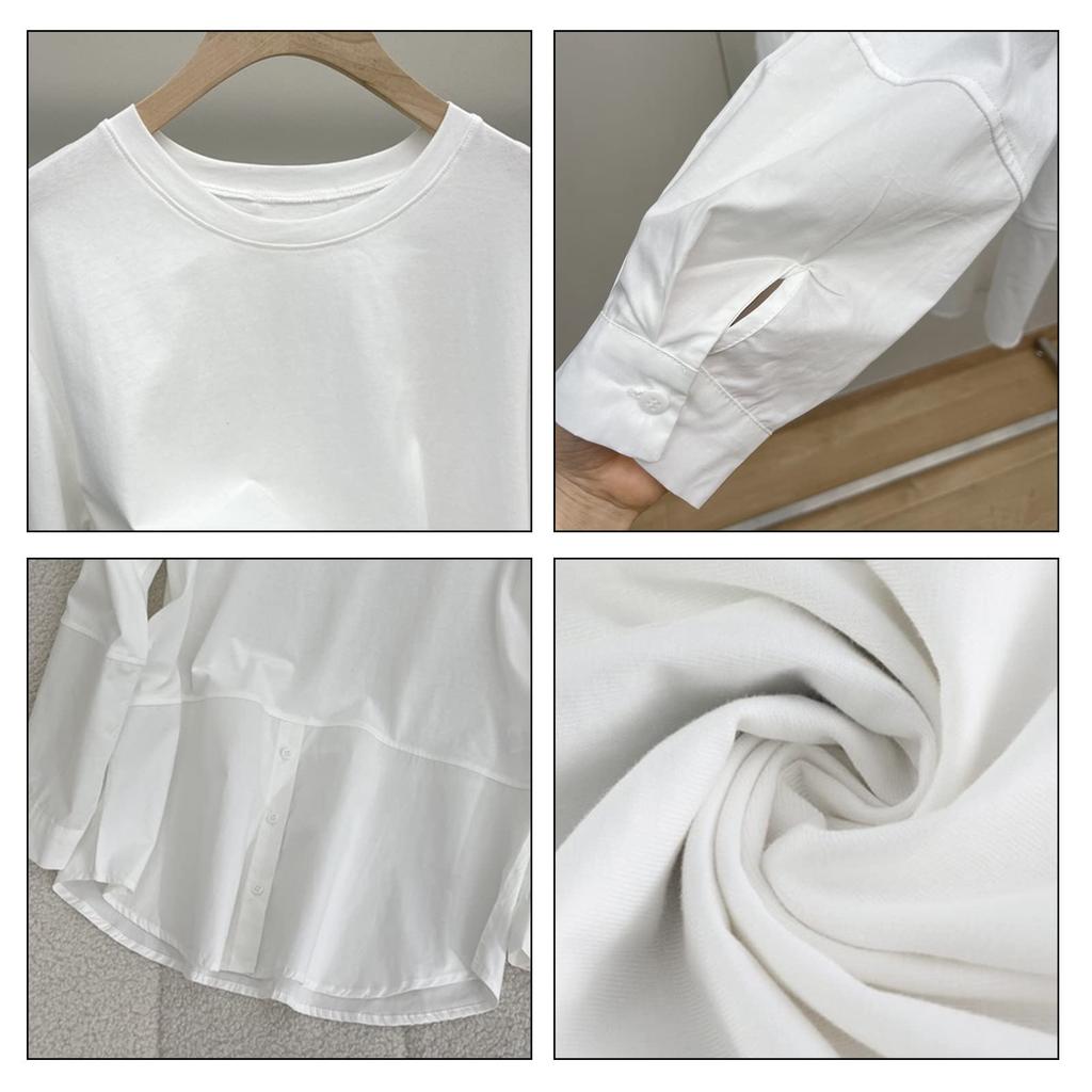 YOMORIO Layered Loose Layered Long Big White T-Shirt, Women's, Fit, Top, Sleeve, Oversized, Silhouette, Cotton,