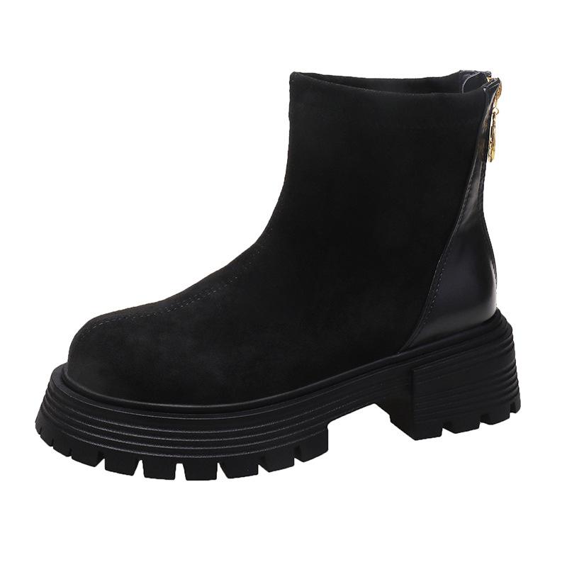 

Европейские и американские короткие сапоги 2024 года, осень и зима, новые женские сапоги, короткие сапоги на среднем каблуке, матовые женские туфли челси 41 чёрный